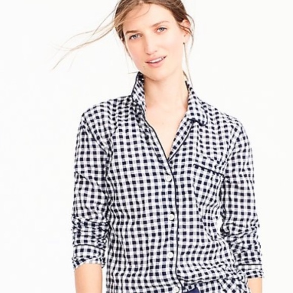 J. Crew Other - J. Crew Pajama Top S Flannel Gingham Check Blue